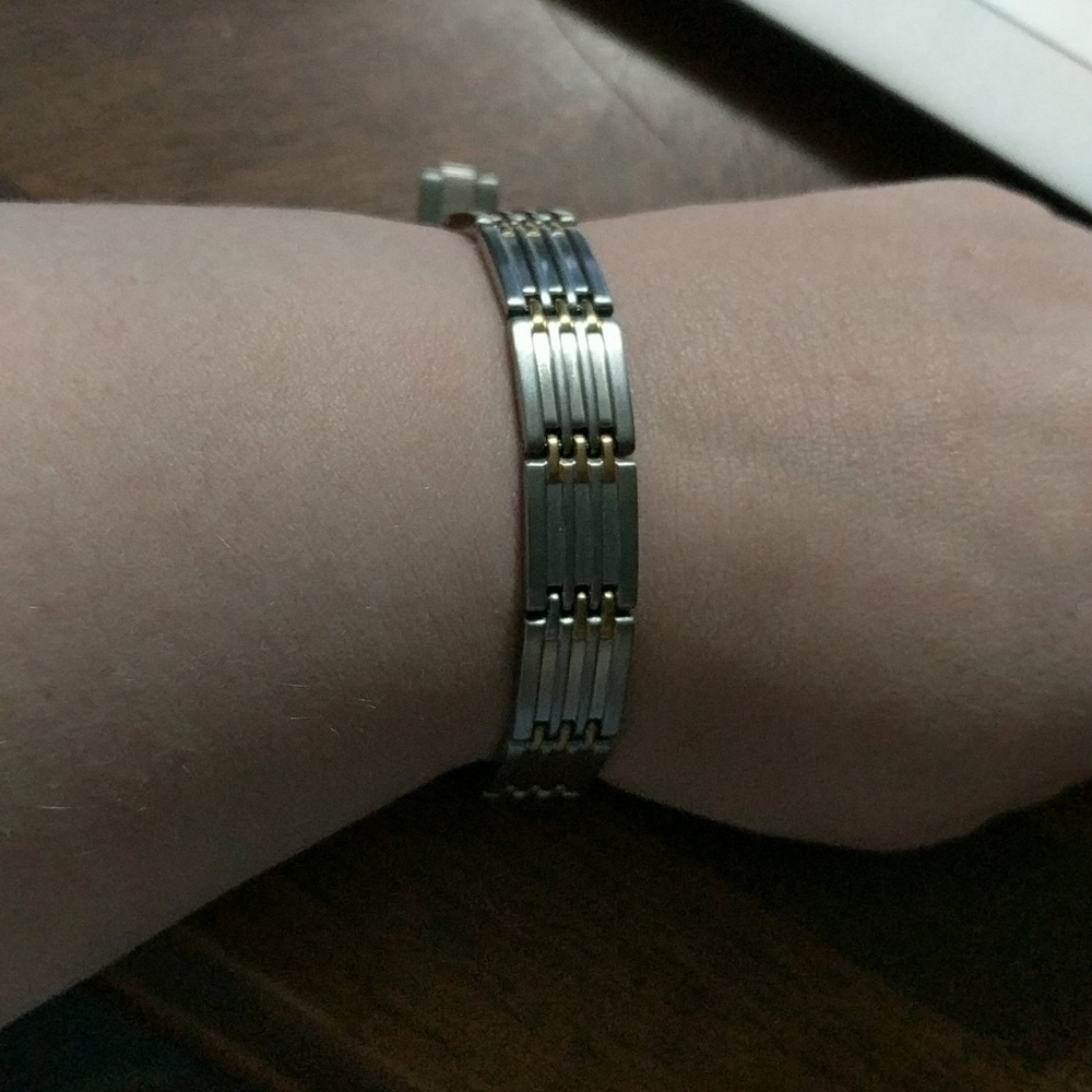 𝅺Gold and Silver Tone Metal Unisex Chain Link Statement Bracelet